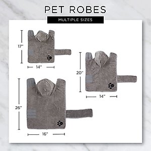 Bone Dry Embroidered Paw Dog & Cat Robe, Gray, X-Small