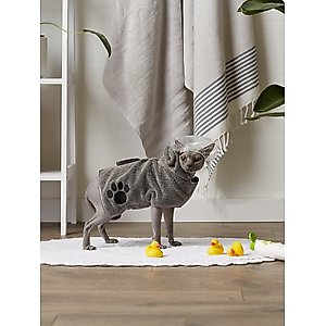 Bone Dry Embroidered Paw Dog & Cat Robe, Gray, X-Small