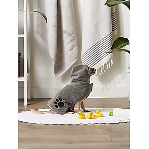 Bone Dry Embroidered Paw Dog & Cat Robe, Gray, X-Small