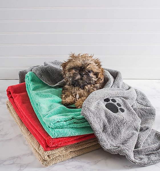 Show full view: Bone Dry Embroidered Paw Dog & Cat Towel, Gray slide 3 of 5