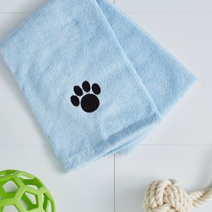 Bone Dry Embroidered Paw Print Microfiber Bath Towel, Blue