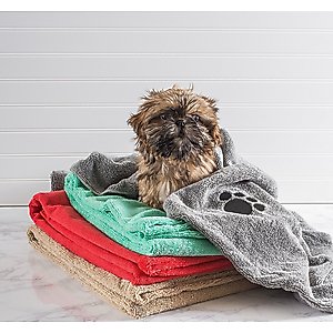 Bone Dry Embroidered Paw Print Microfiber Bath Towel, Gray