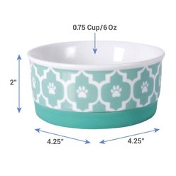 Bone Dry Lattice Non-Skid Ceramic Dog & Cat Bowl, 0.75-cup, Aqua slide 2 of 8