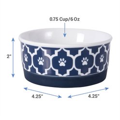 Bone Dry Lattice Non-Skid Ceramic Dog & Cat Bowl, 0.75-cup, Nautical Blue slide 2 of 9
