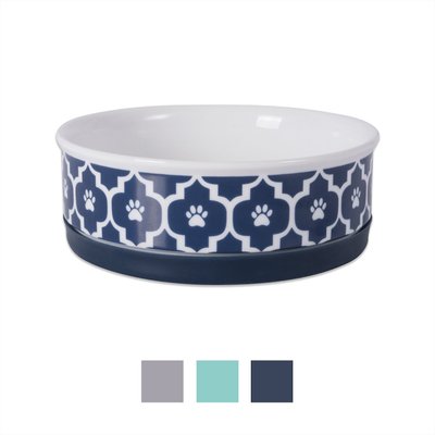 Bone Dry Bone Dry Lattice Non-Skid Ceramic Dog & Cat Bowl, 1.5-cup, Nautical Blue