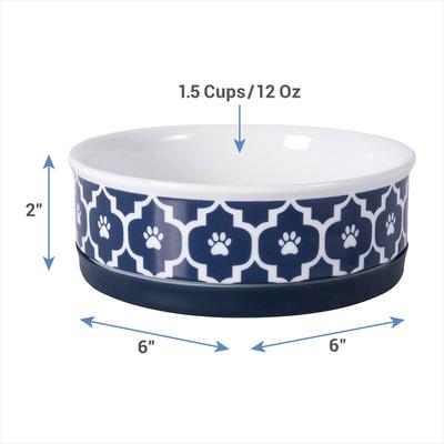 Show full view: Bone Dry Lattice Non-Skid Ceramic Dog & Cat Bowl, 1.5-cup, Nautical Blue slide 2 of 11