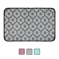 Bone Dry Lattice Paw Print Dog & Cat Food Mat, Gray, Small