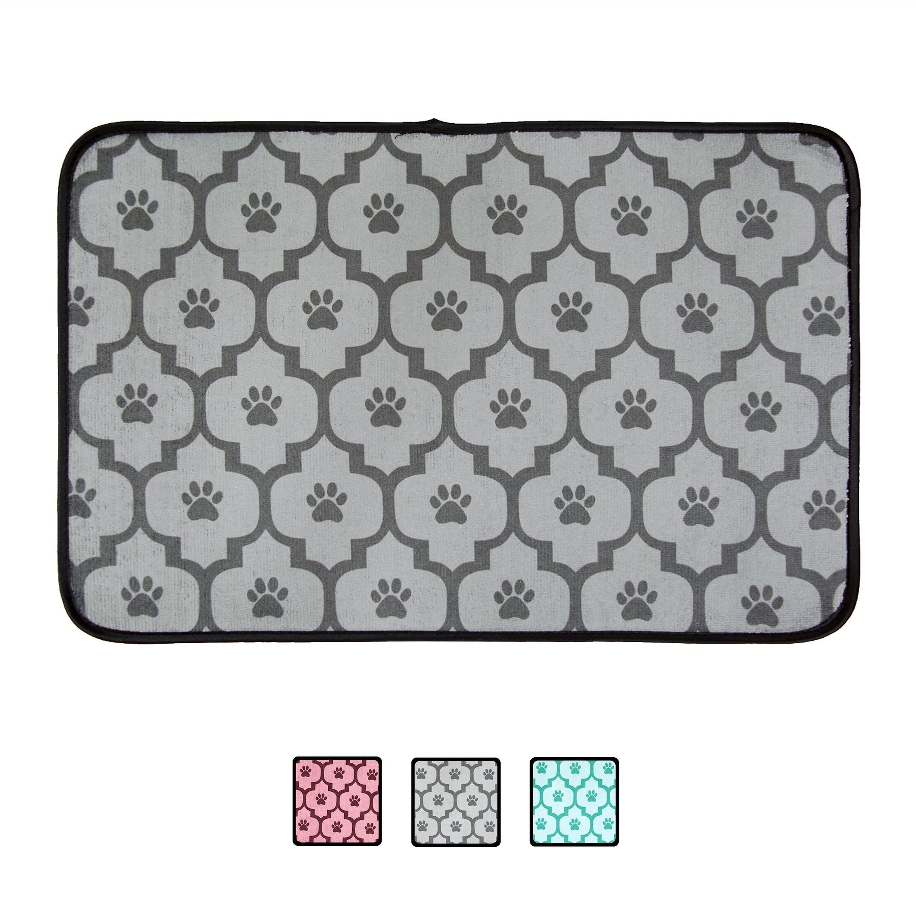 Bone Dry Bone Dry Lattice Paw Print Dog & Cat Food Mat, Gray, Small