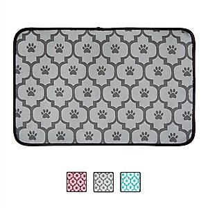 Bone Dry Lattice Paw Print Dog & Cat Food Mat, Gray, Small