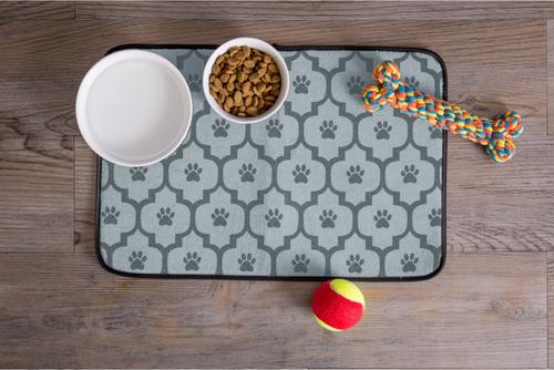 Show full view: Bone Dry Lattice Paw Print Dog & Cat Food Mat, Gray, Small slide 2 of 5