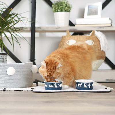 Show full view: Bone Dry Meow Set Cat Bowl, Navy, Small slide 6 of 10