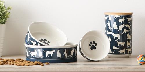 Show full view: Bone Dry Meow Set Cat Bowl, Navy, Small slide 8 of 10