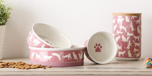 Show full view: Bone Dry Meow Set Cat Bowl, Rose, Small slide 6 of 9