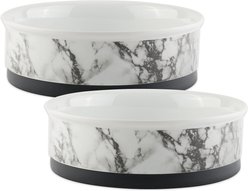 Bone Dry Non-Skid White Marble Ceramic Dog & Cat Bowl Set, 0.75-cup, 2 count