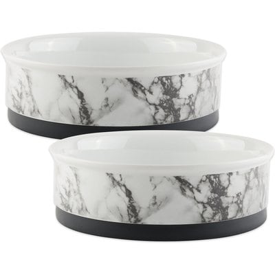 Bone Dry Bone Dry Non-Skid White Marble Ceramic Dog & Cat Bowl Set, 0.75-cup, 2 count