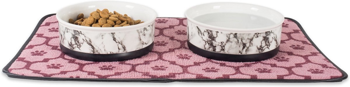 Bone Dry Hungry & Thirsty Square Non-Skid Ceramic Dog & Cat Bowl Set
