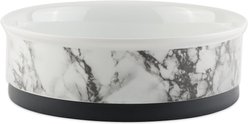 Bone Dry Non-Skid White Marble Ceramic Dog & Cat Bowl Set, 1.5-cup, 2 count