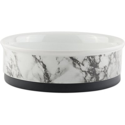 Bone Dry Bone Dry Non-Skid White Marble Ceramic Dog & Cat Bowl Set, 1.5-cup, 2 count