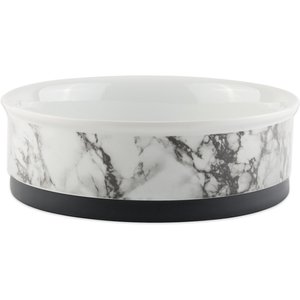 Bone Dry Non-Skid White Marble Ceramic Dog & Cat Bowl Set, 3-cup, 2 count