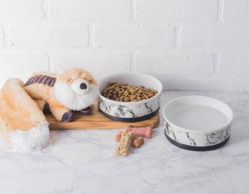 Show full view: Bone Dry Non-Skid White Marble Ceramic Dog & Cat Bowl Set, 3-cup, 2 count slide 4 of 11