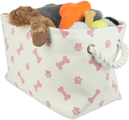 Show full view: Bone Dry Paw & Bone Print Rectangle Dog Storage Bin, Rose slide 2 of 5