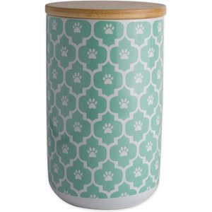 Bone Dry Paw Lattice Print Ceramic Dog & Cat Treat Canister, Aqua