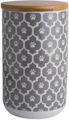 Bone Dry Paw Lattice Print Ceramic Dog & Cat Treat Canister, Grey