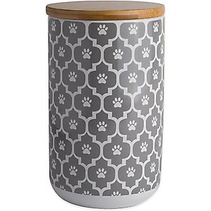 Bone Dry Paw Lattice Print Ceramic Dog & Cat Treat Canister, Grey