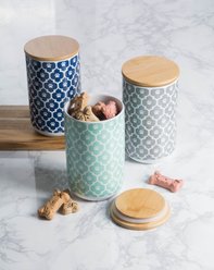 Bone Dry Paw Lattice Print Ceramic Dog & Cat Treat Canister, Grey slide 2 of 6