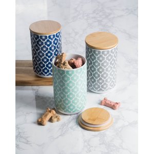 Bone Dry Paw Lattice Print Ceramic Dog & Cat Treat Canister, Grey