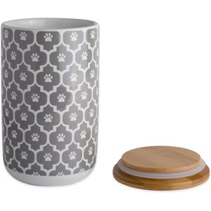 Bone Dry Paw Lattice Print Ceramic Dog & Cat Treat Canister, Grey