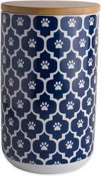 Bone Dry Paw Lattice Print Ceramic Dog & Cat Treat Canister, Nautical Blue