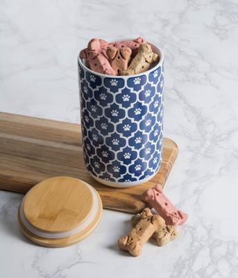 Show full view: Bone Dry Paw Lattice Print Ceramic Dog & Cat Treat Canister, Nautical Blue slide 2 of 6
