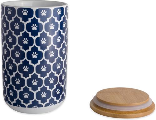 Show full view: Bone Dry Paw Lattice Print Ceramic Dog & Cat Treat Canister, Nautical Blue slide 4 of 6