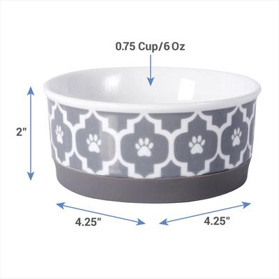 Show full view: Bone Dry Paw Lattice Print Non-Skid Ceramic Dog & Cat Bowl Set, 0.75-cup, 2 count, Grey slide 2 of 10