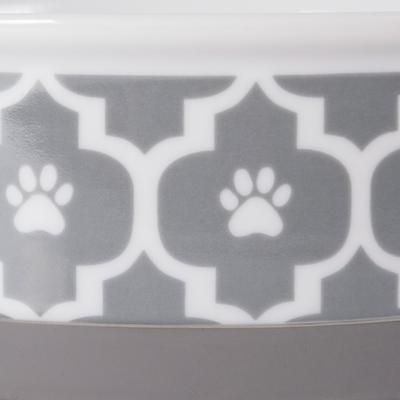 Show full view: Bone Dry Paw Lattice Print Non-Skid Ceramic Dog & Cat Bowl Set, 0.75-cup, 2 count, Grey slide 4 of 10