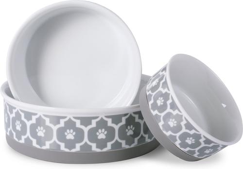 Show full view: Bone Dry Paw Lattice Print Non-Skid Ceramic Dog & Cat Bowl Set, 0.75-cup, 2 count, Grey slide 6 of 10