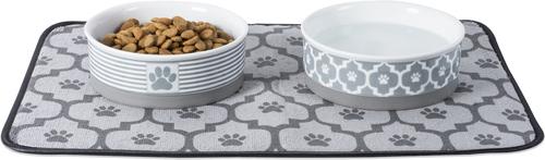 Show full view: Bone Dry Paw Lattice Print Non-Skid Ceramic Dog & Cat Bowl Set, 0.75-cup, 2 count, Grey slide 7 of 10