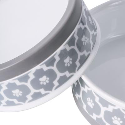 Show full view: Bone Dry Paw Lattice Print Non-Skid Ceramic Dog & Cat Bowl Set, 0.75-cup, 2 count, Grey slide 8 of 10