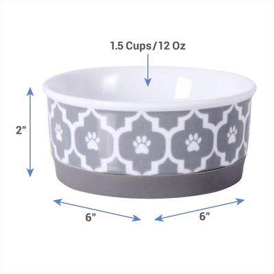 Show full view: Bone Dry Paw Lattice Print Non-Skid Ceramic Dog & Cat Bowl Set, 1.5-cup, 2 count, Grey slide 2 of 10