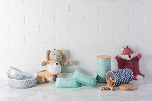 Show full view: Bone Dry Paw Lattice Print Non-Skid Ceramic Dog & Cat Bowl Set, 1.5-cup, 2 count, Grey slide 3 of 10