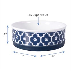 Bone Dry Paw Lattice Print Non-Skid Ceramic Dog & Cat Bowl Set, 1.5-cup, 2 count, Nautical Blue slide 2 of 9