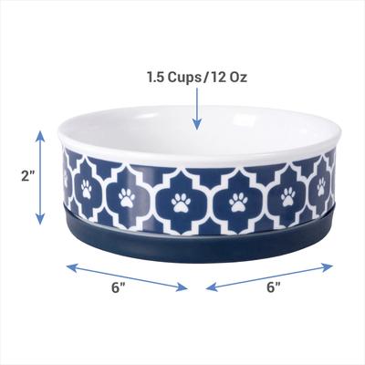Show full view: Bone Dry Paw Lattice Print Non-Skid Ceramic Dog & Cat Bowl Set, 1.5-cup, 2 count, Nautical Blue slide 2 of 11