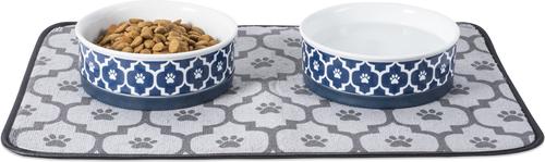 Show full view: Bone Dry Paw Lattice Print Non-Skid Ceramic Dog & Cat Bowl Set, 1.5-cup, 2 count, Nautical Blue slide 3 of 11