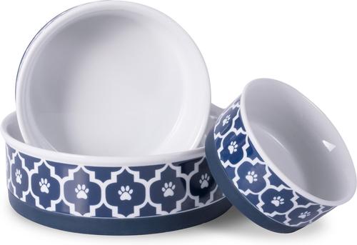 Show full view: Bone Dry Paw Lattice Print Non-Skid Ceramic Dog & Cat Bowl Set, 1.5-cup, 2 count, Nautical Blue slide 6 of 11