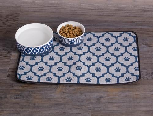 Show full view: Bone Dry Paw Lattice Print Non-Skid Ceramic Dog & Cat Bowl Set, 1.5-cup, 2 count, Nautical Blue slide 8 of 11