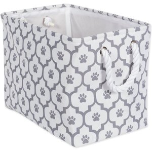 Bone Dry Paw Lattice Print Rectangle Dog Storage Bin, Grey, Medium