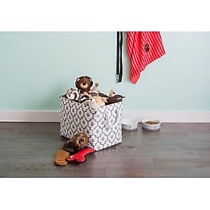 Bone Dry Paw Lattice Print Rectangle Dog Storage Bin, Grey, Medium