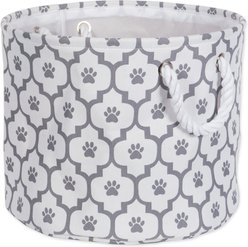 Bone Dry Paw Lattice Print Round Dog Storage Bin, Grey, Small