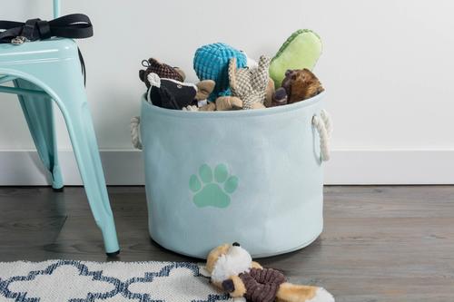 Show full view: Bone Dry Paw Print Dog & Cat Collapsible Storage Bin, Aqua, Medium slide 2 of 7